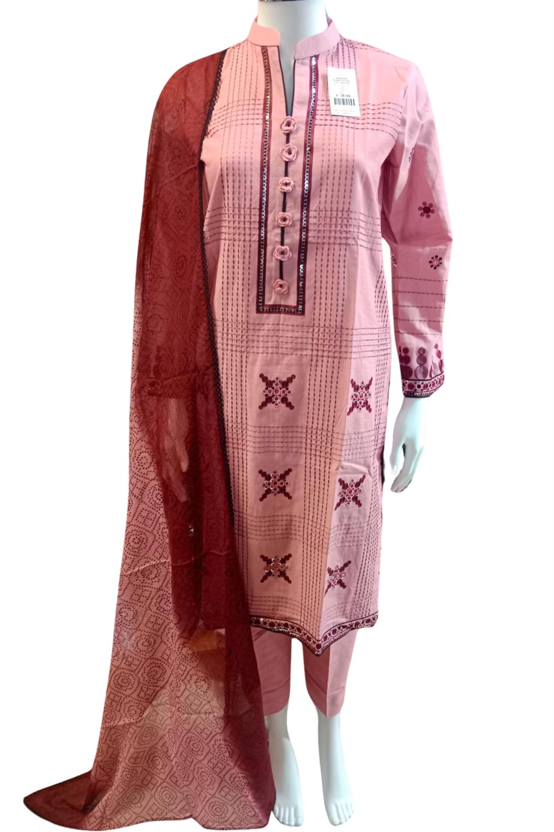 Pink & Maroon Ladies 3 Piece Suit