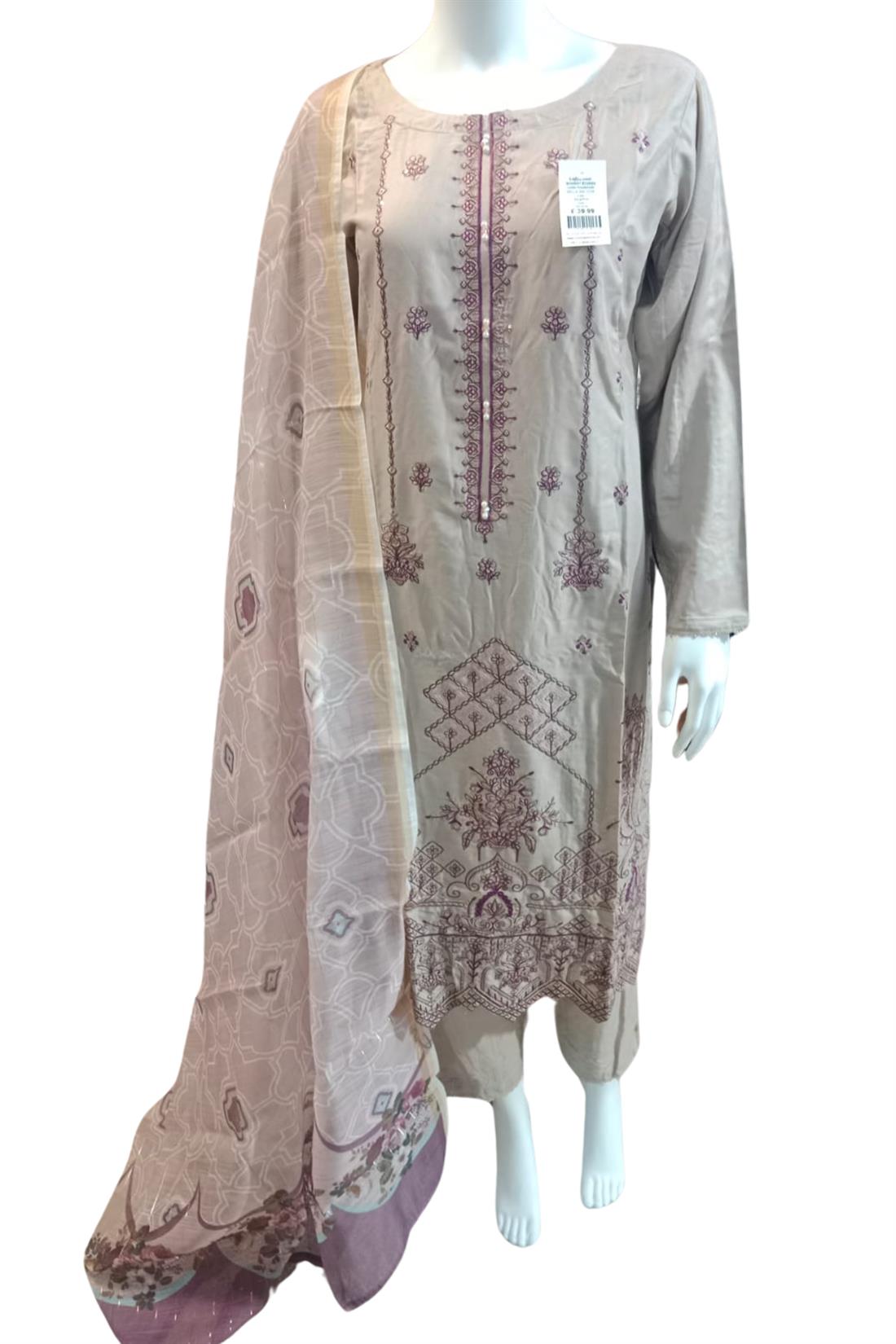 Beige & Pink Ladies 3 Piece Suit