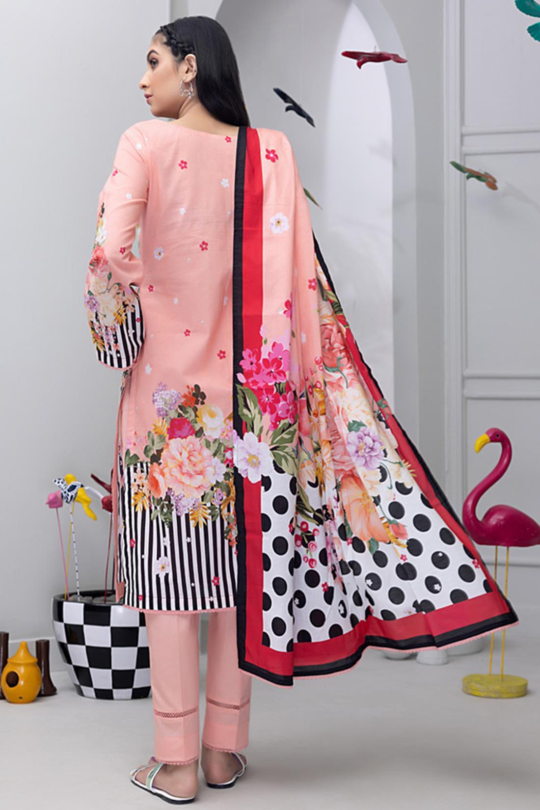 Pink & Multicolour Lawn Digital Printed 3-piece Cotton Suit