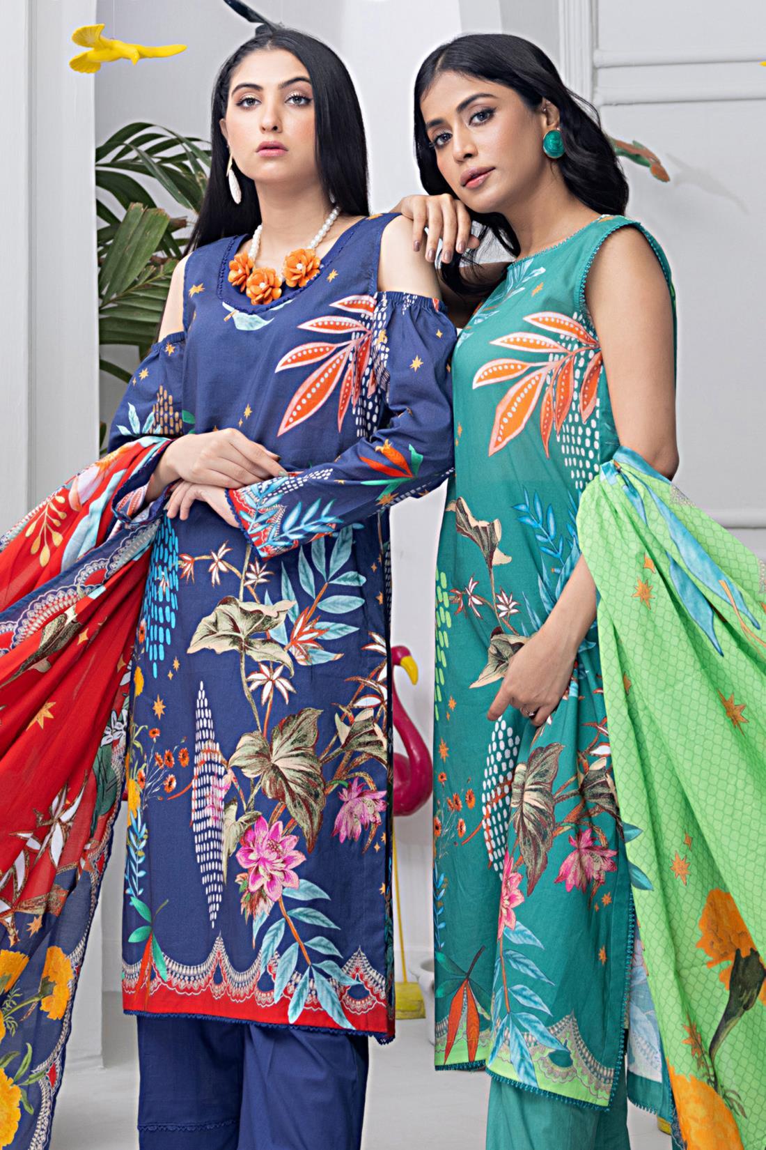 Purple & Multicolour Lawn Digital Printed 3-piece Cotton Suit