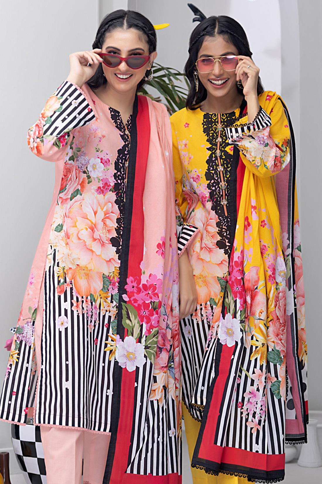 Mustard & Multicolour Lawn Digital Printed 3-piece Cotton Suit