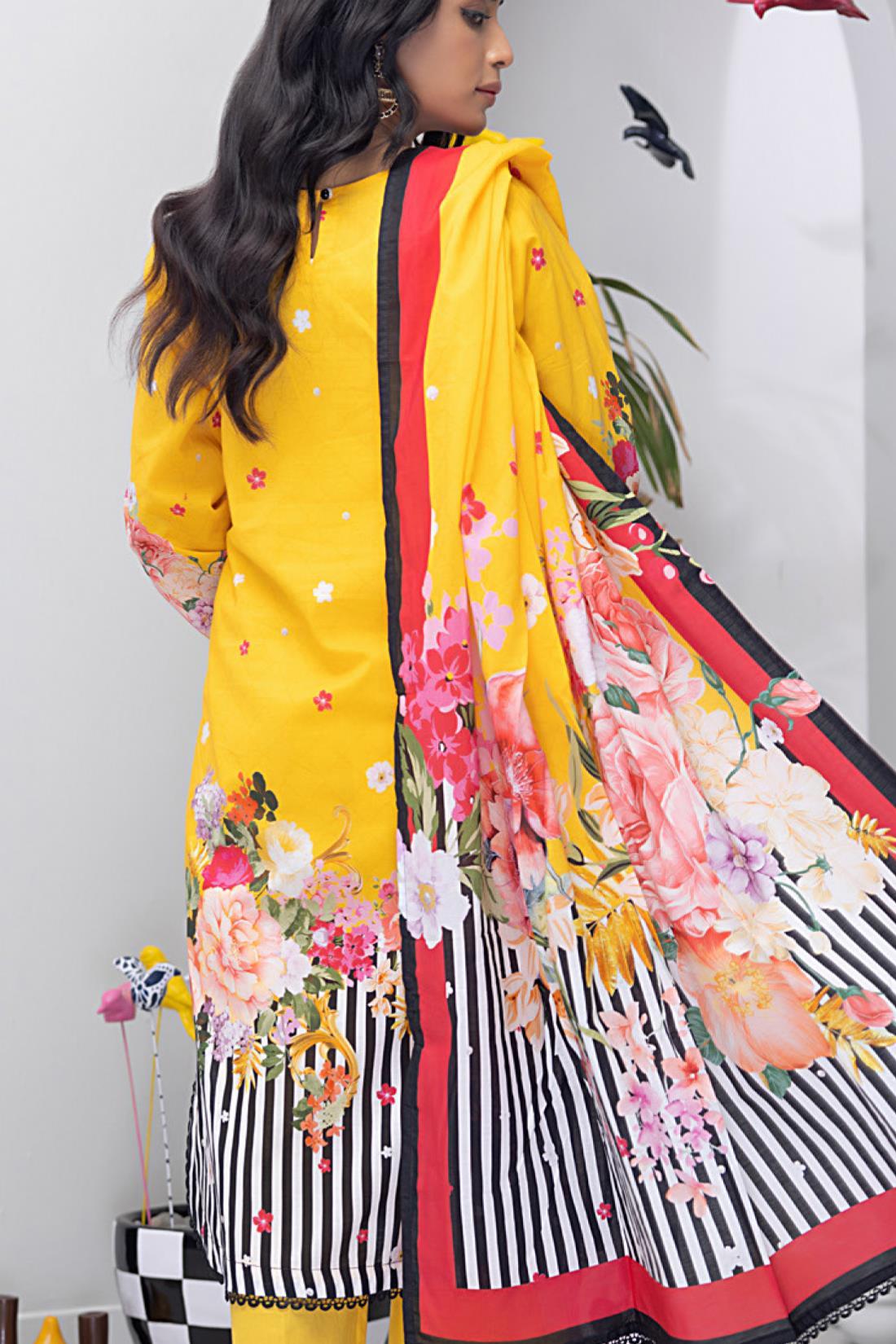 Mustard & Multicolour Lawn Digital Printed 3-piece Cotton Suit