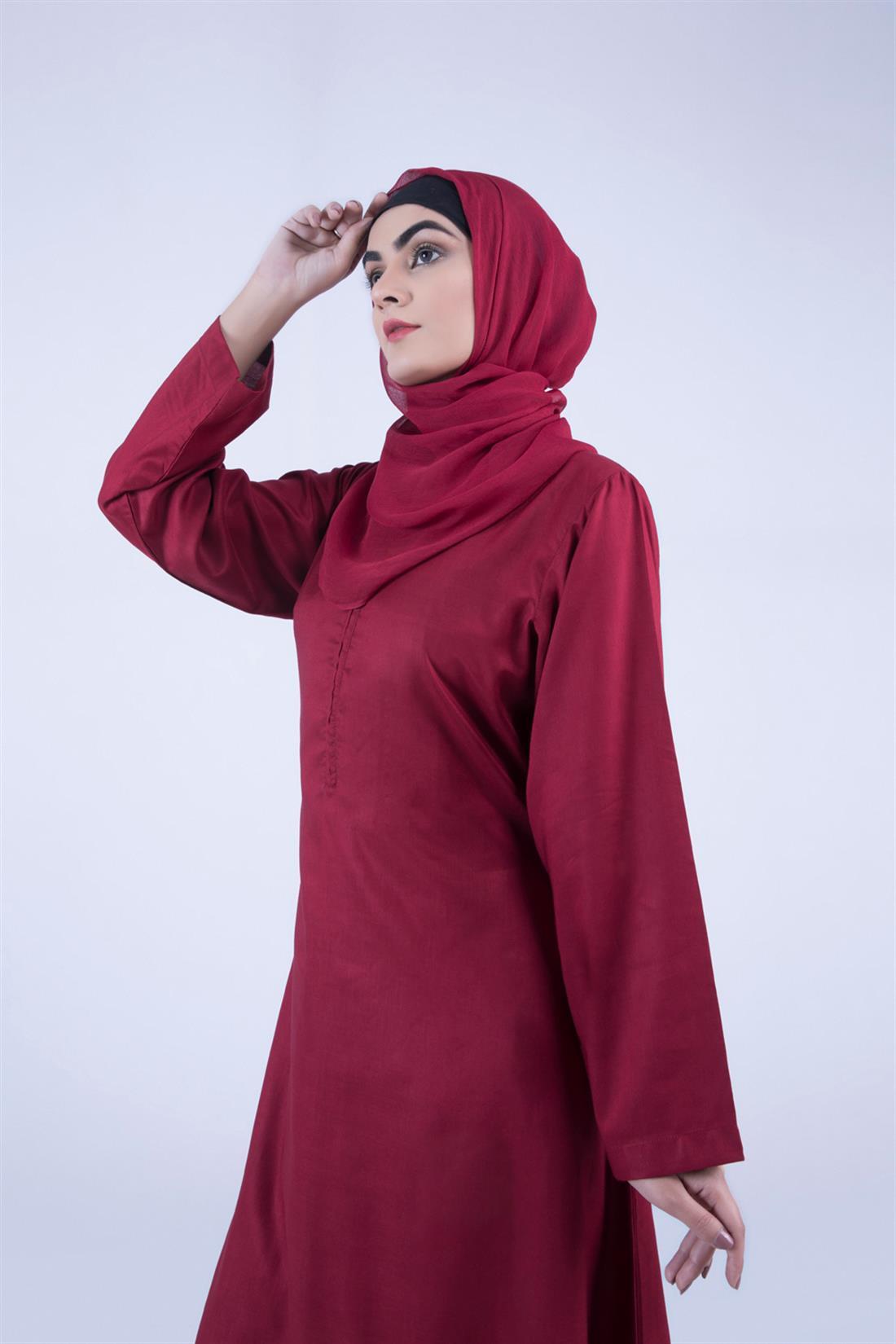 Maroon 3 Piece Kameez with Chiffon Dupatta & Trouser