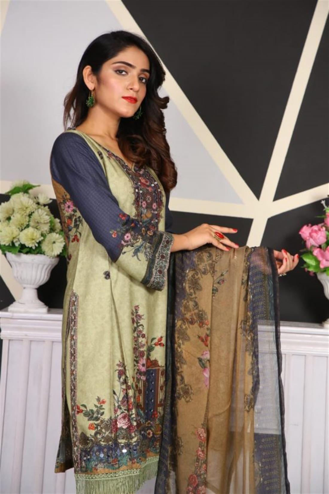 Mint Green Beaded Chiffon Ladies 3 Piece Suit