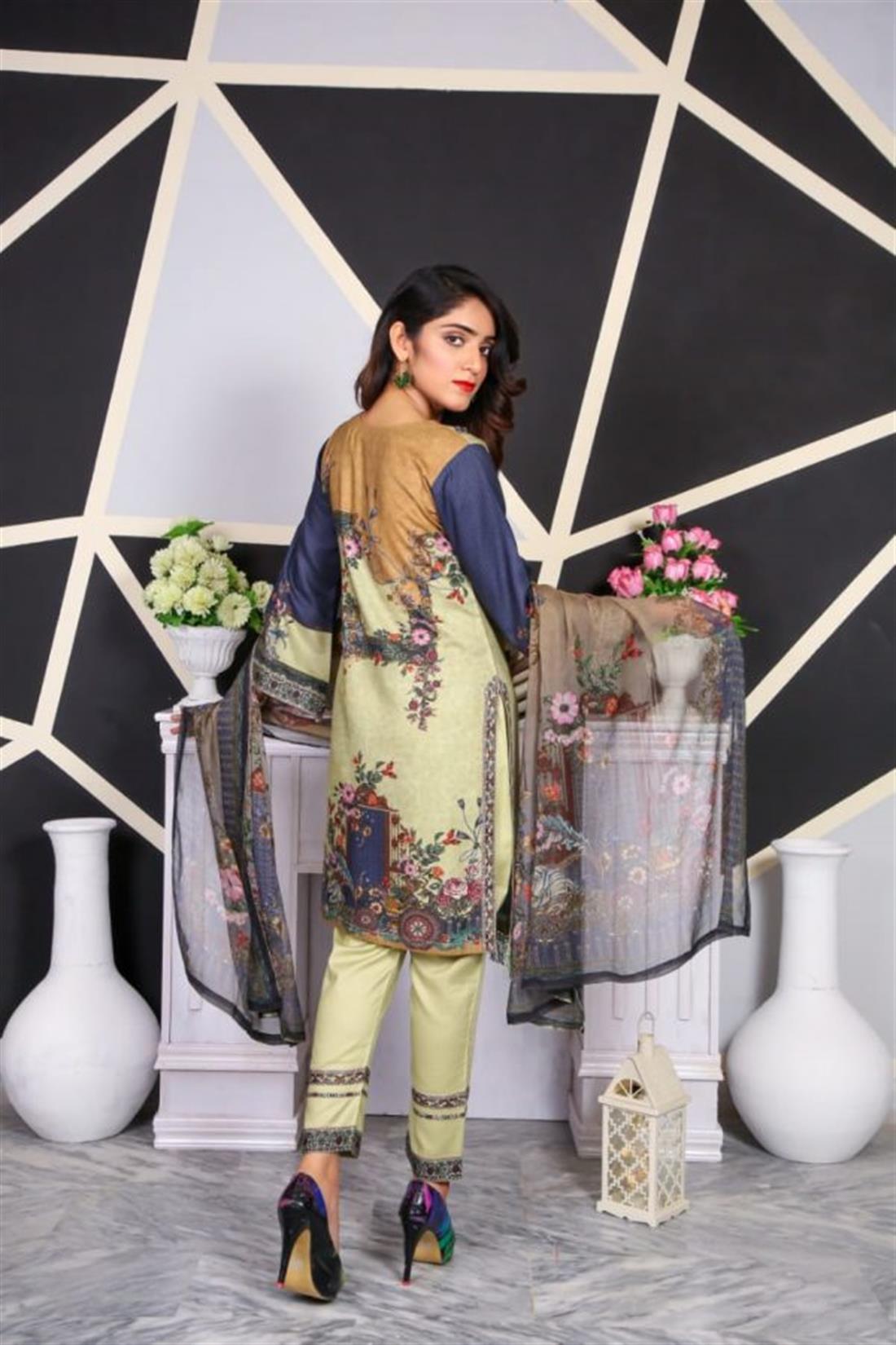 Mint Green Beaded Chiffon Ladies 3 Piece Suit