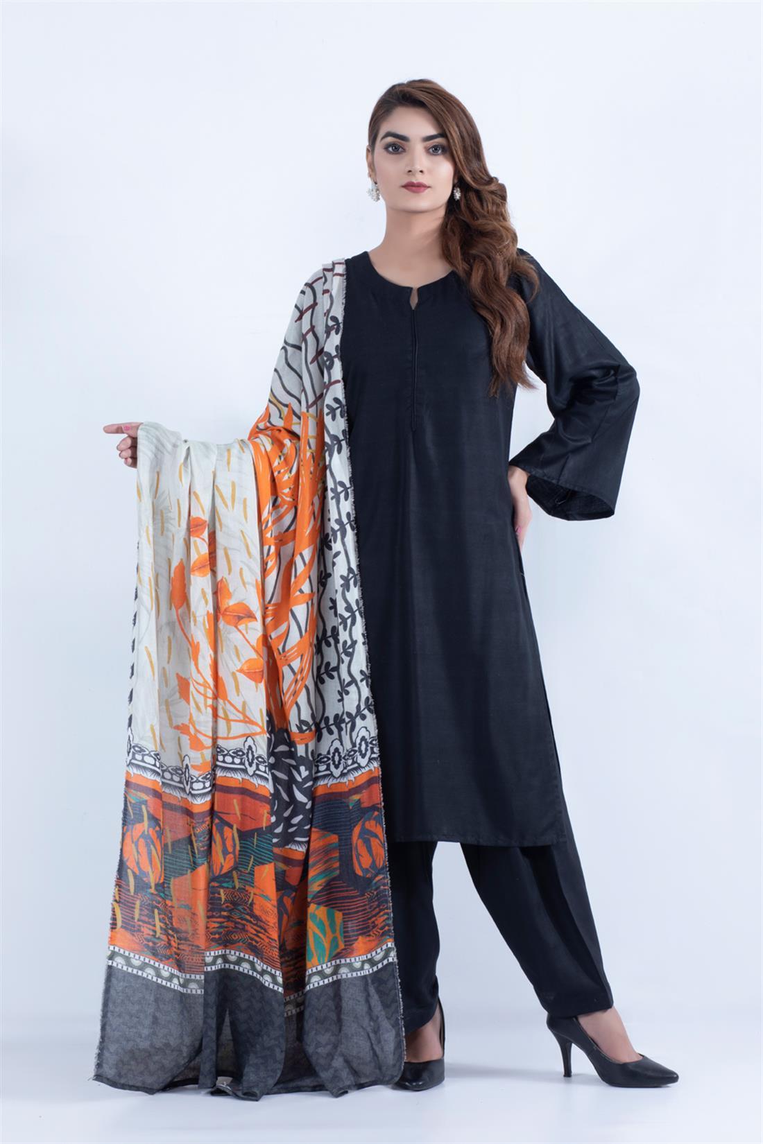 Black Digital Print Linen 3 Piece Ladies Readymade Salwar Suit