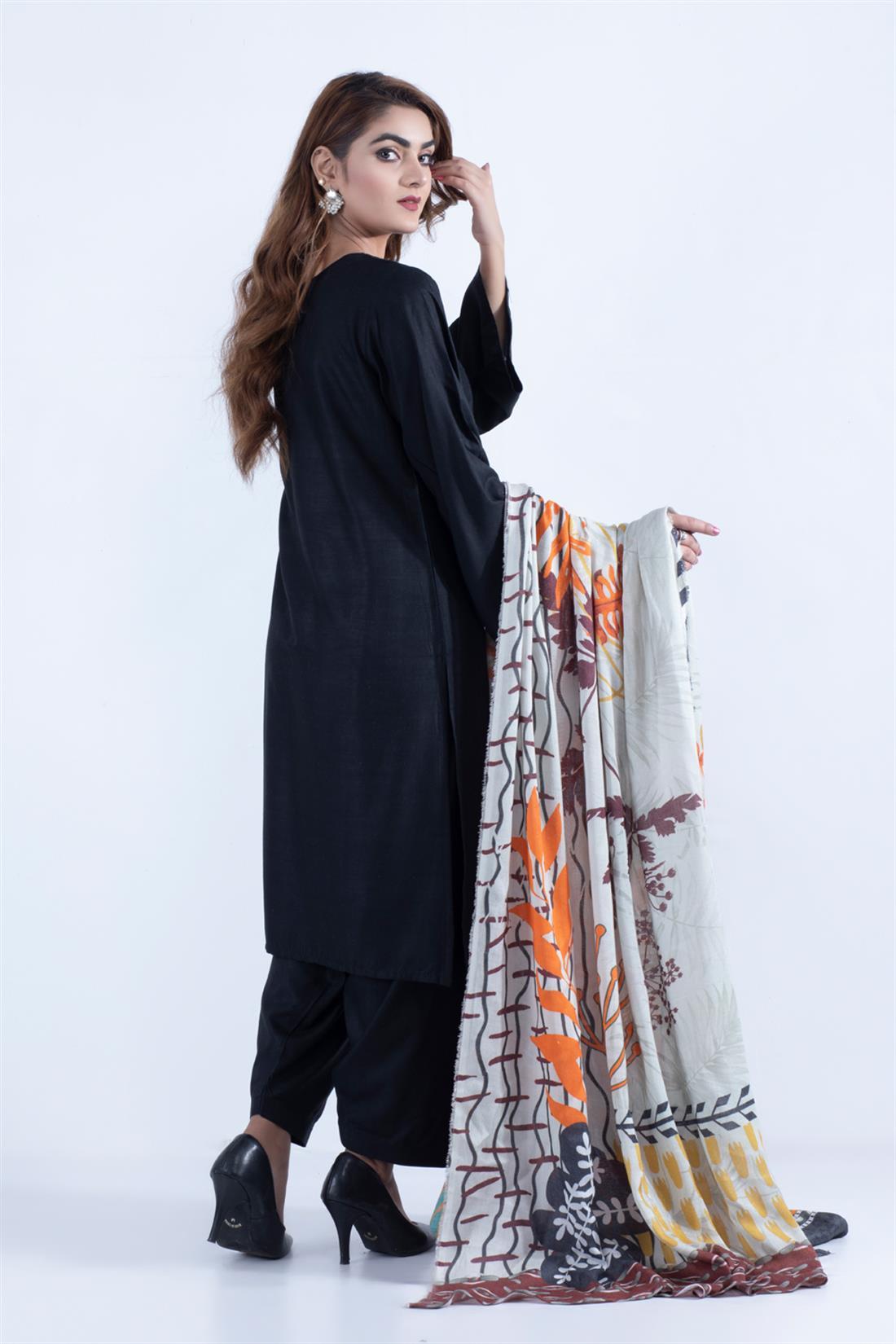 Black Digital Print Linen 3 Piece Ladies Readymade Salwar Suit