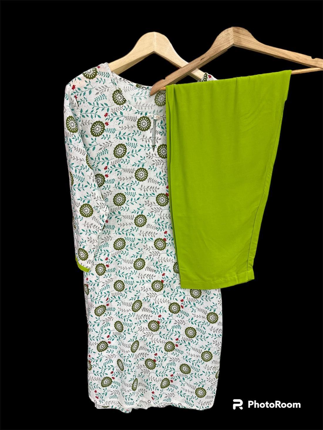 White & Green Ladies Cotton Kurta ONLY NO Trousers