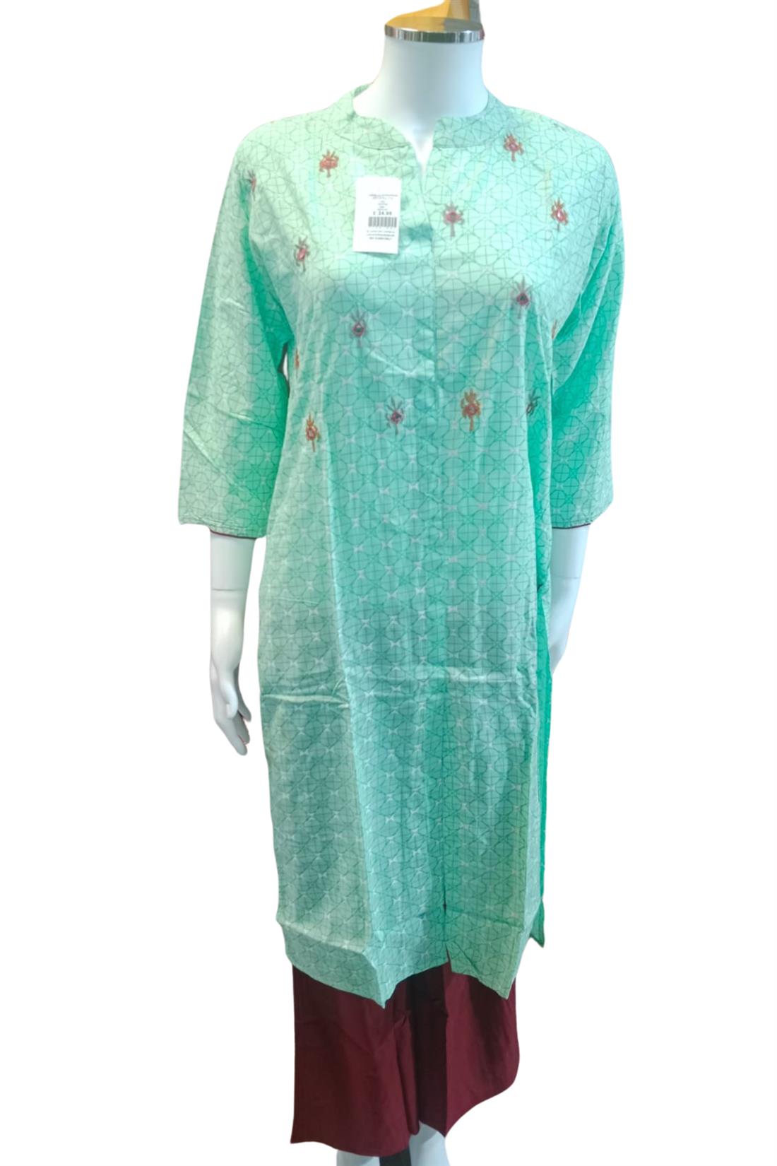 Mint & Red Ladies 2 Piece Suit No Duppata