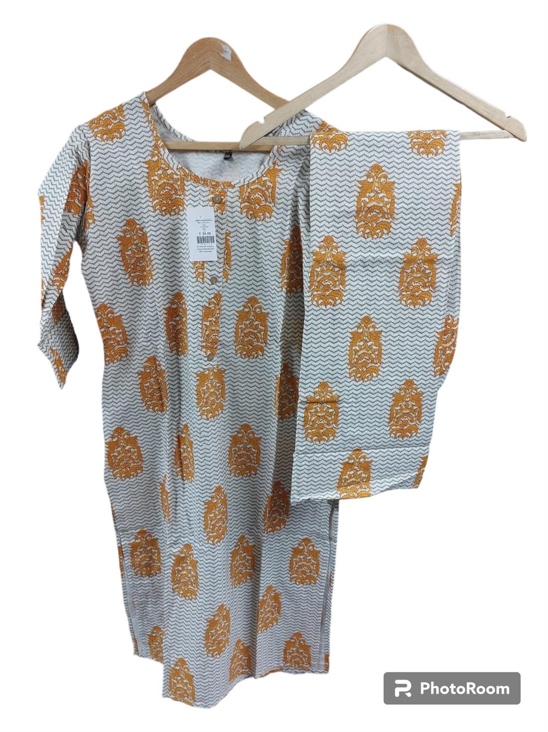 Cream Printed Cotton Ladies 2 Piece Suit