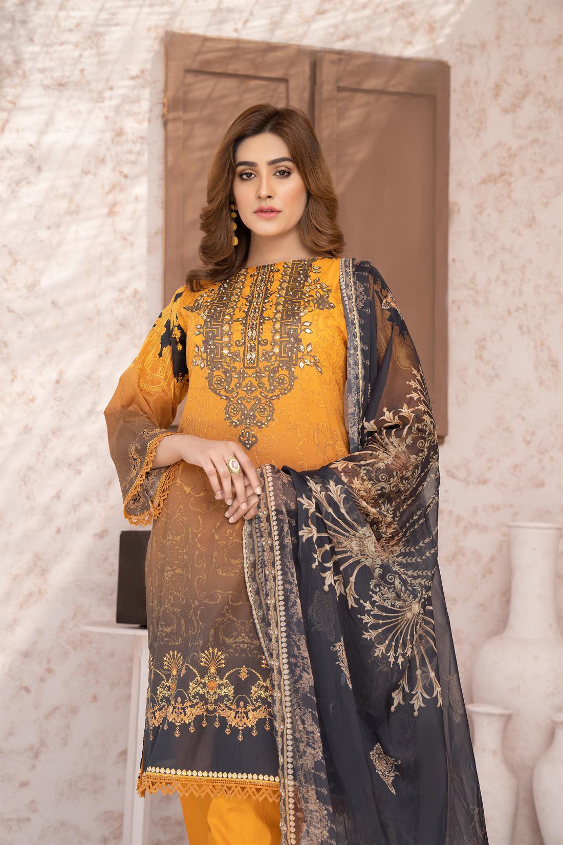 Mustard Digital Print Lawn Ladies 3 Piece Suit