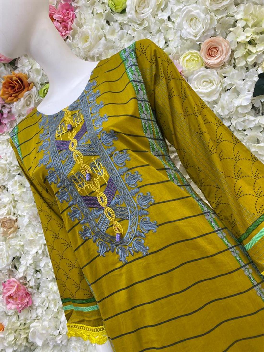 Mustard Printed Lawn Ladies 3 Piece Suit