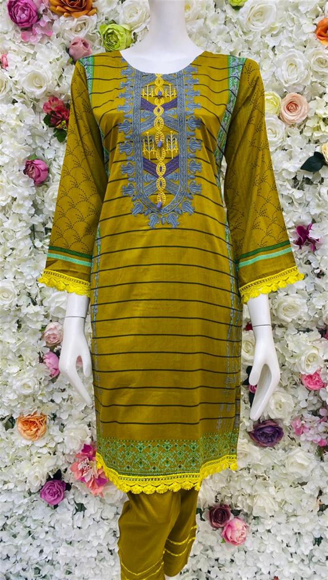 Mustard Printed Lawn Ladies 3 Piece Suit