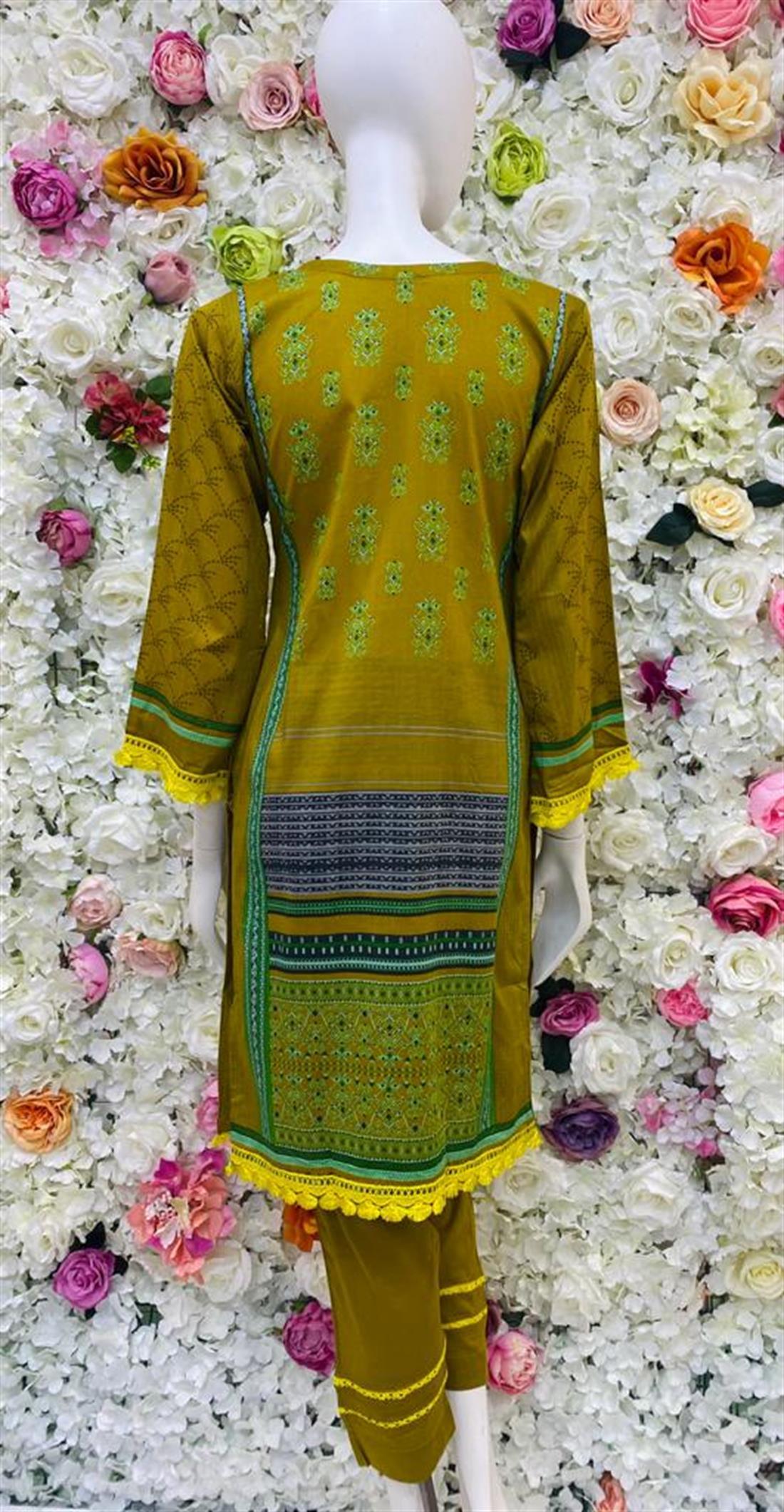 Mustard Printed Lawn Ladies 3 Piece Suit