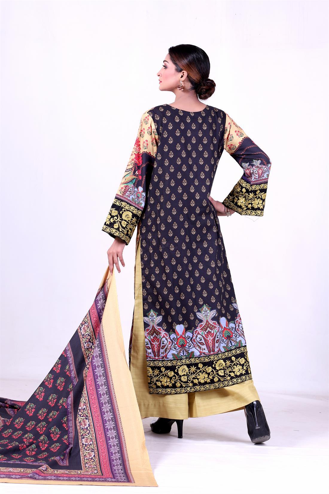 Mustard Embroidered Khaddar Palazzo Ladies 3 Piece Suit