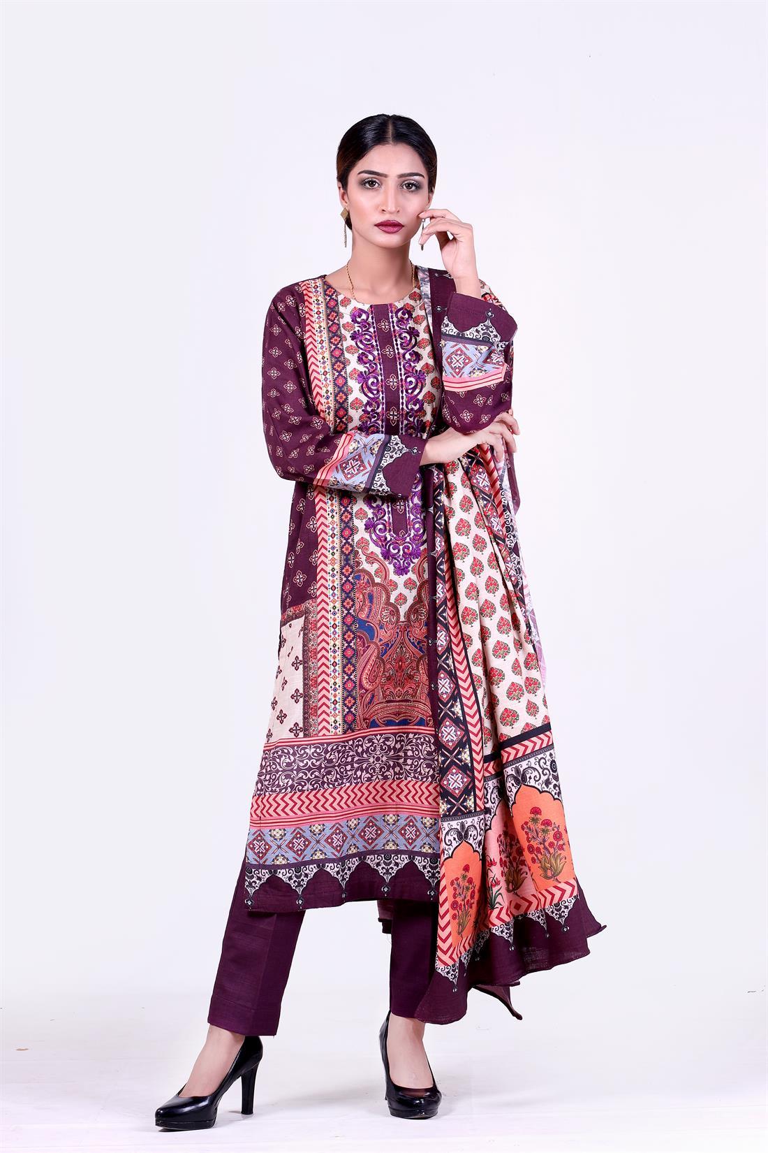 Purple Printed Ladies 3 Piece Suit