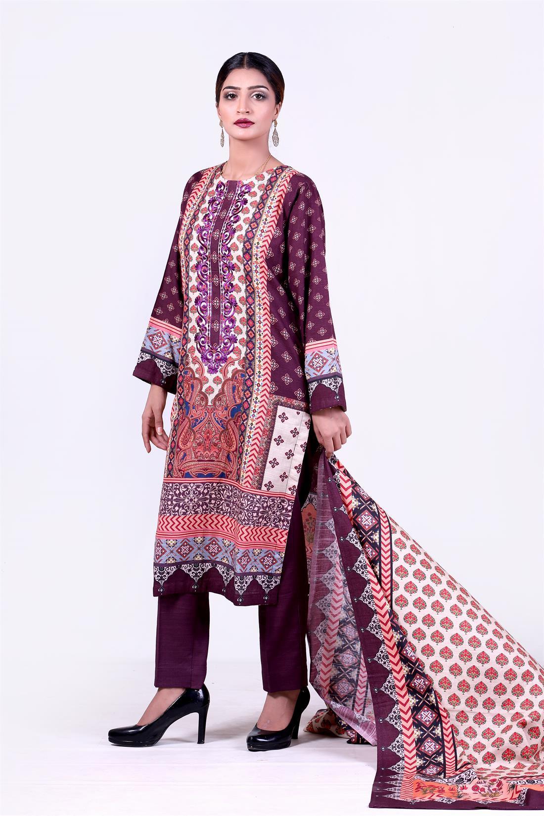 Purple Printed Ladies 3 Piece Suit