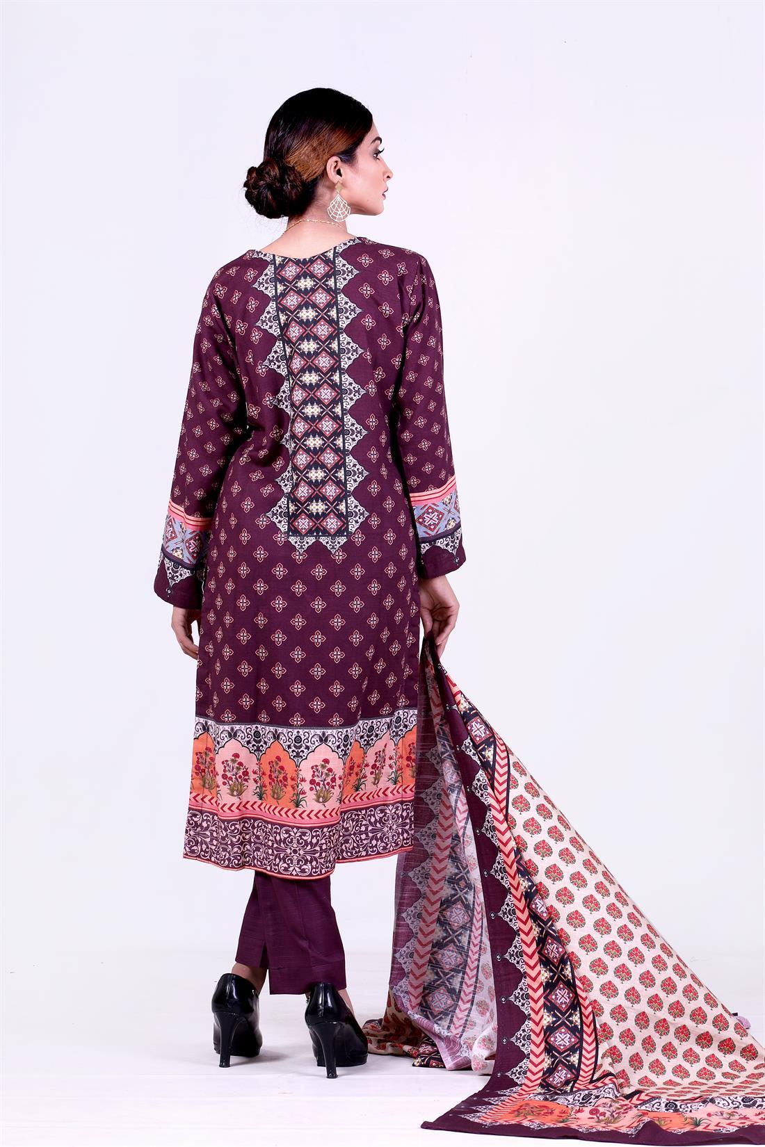 Purple Printed Ladies 3 Piece Suit