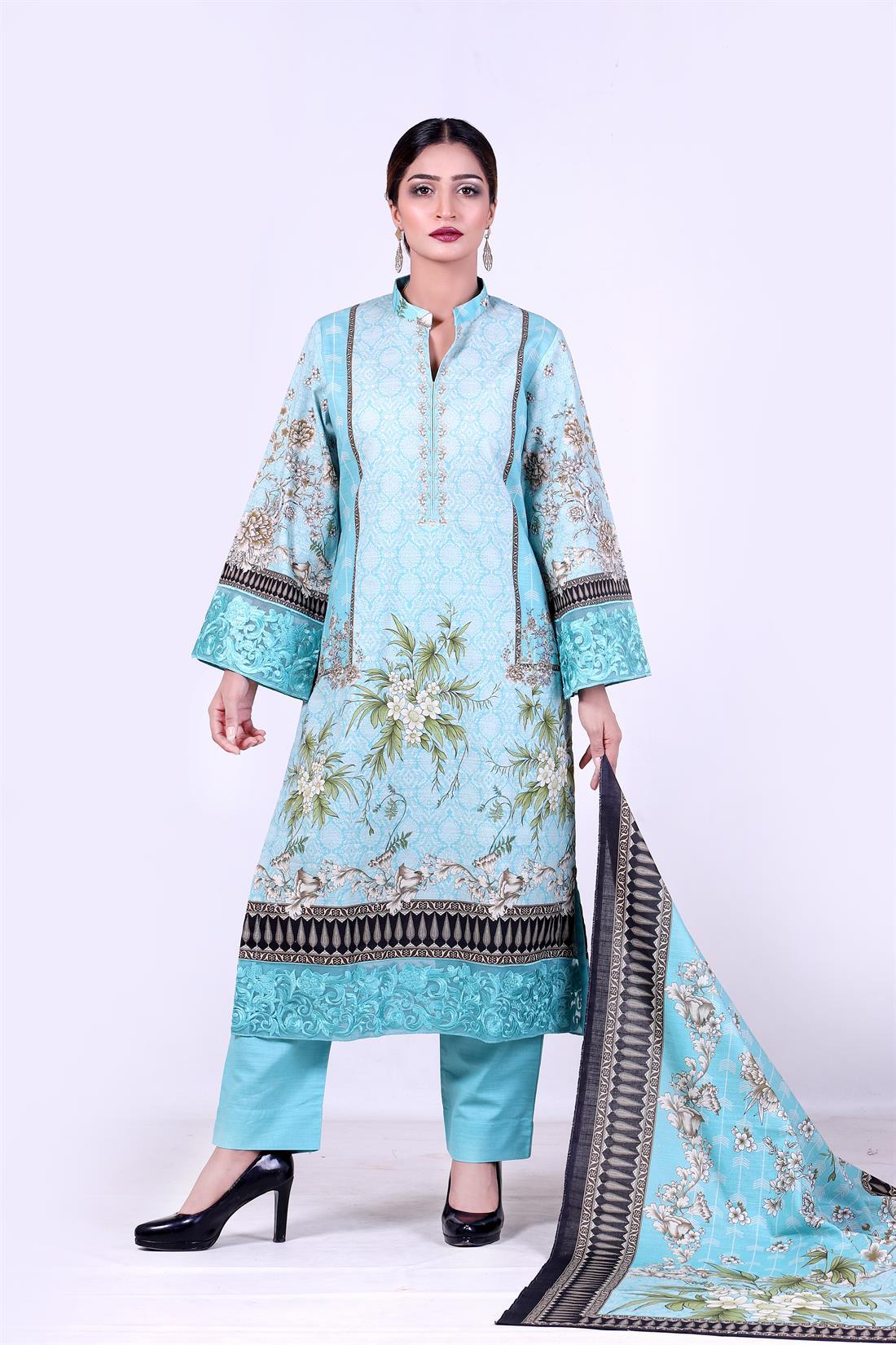 Ferozi Embroidered 3 Piece Khaddar Kameez with Printed Shawl