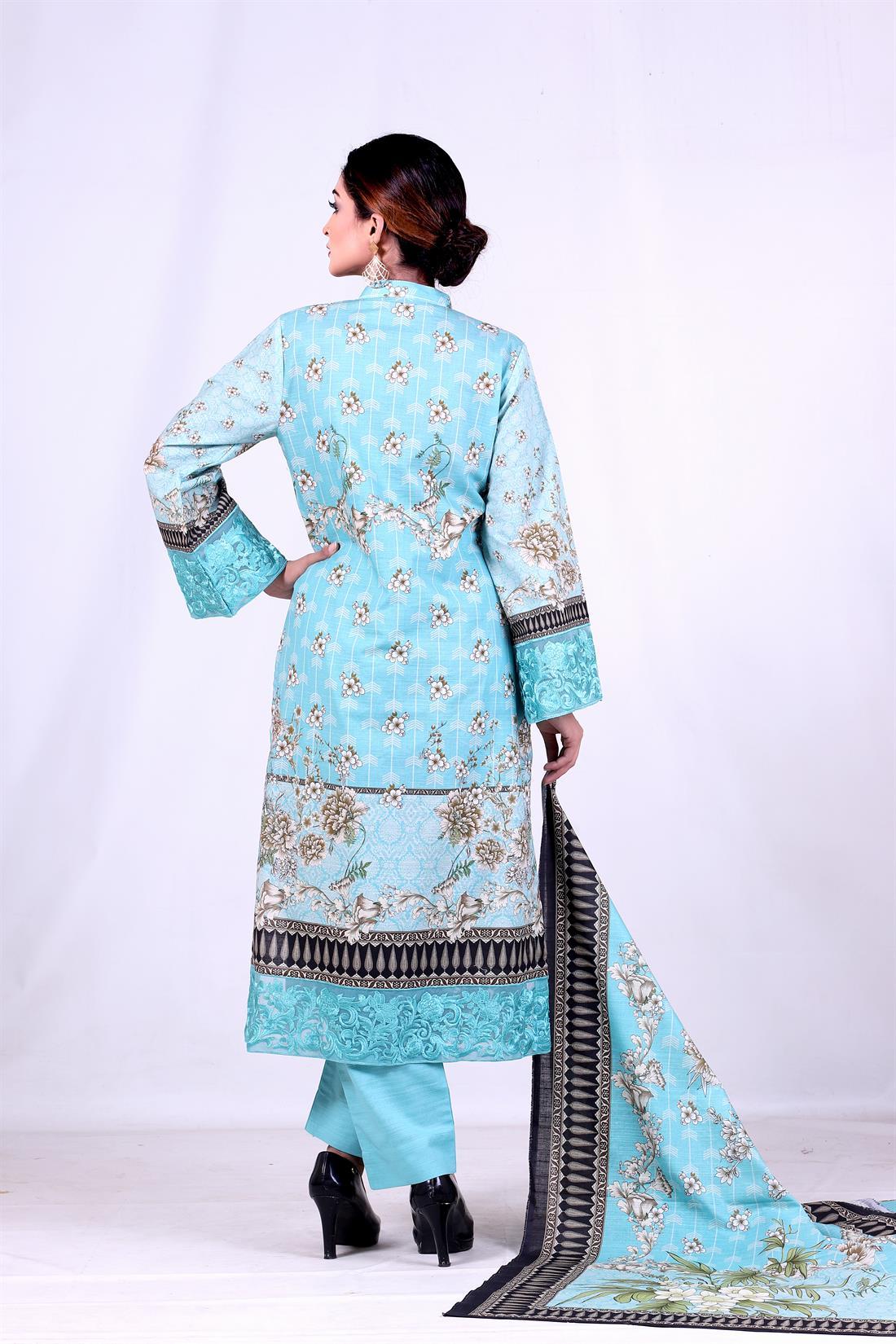 Ferozi Embroidered 3 Piece Khaddar Kameez with Printed Shawl