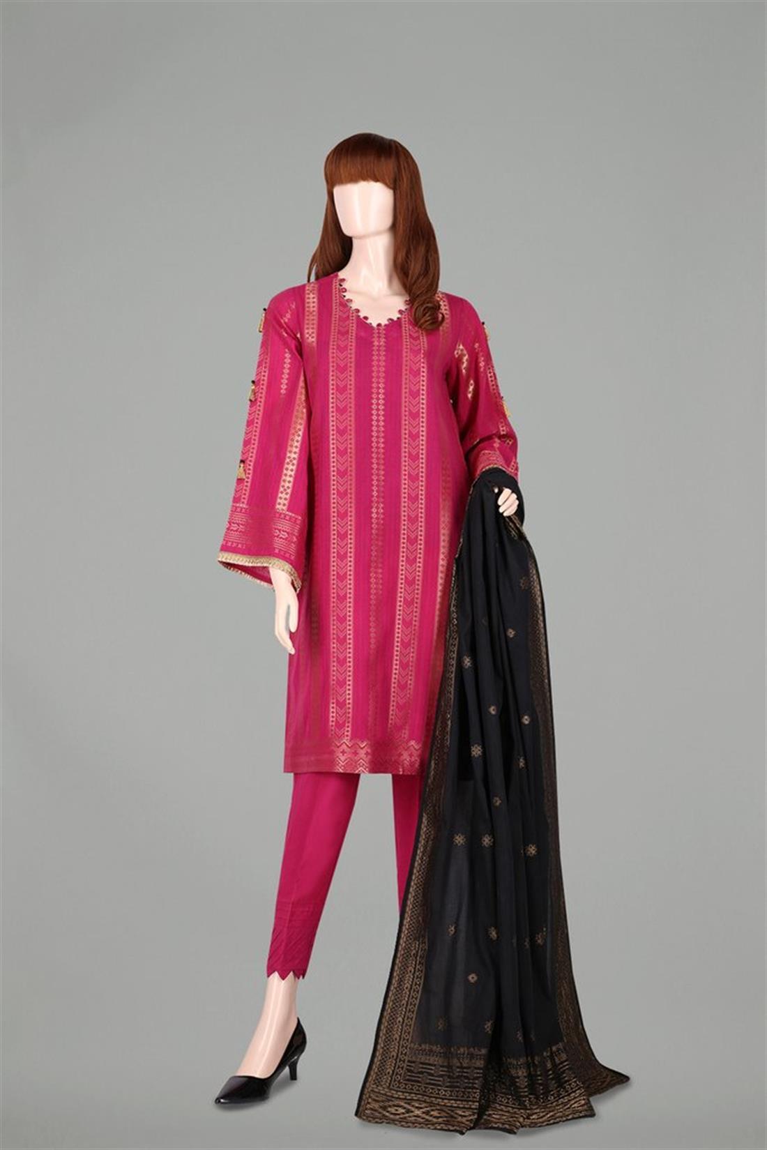 Magenta Jacquard Lawn 3 Piece Suit