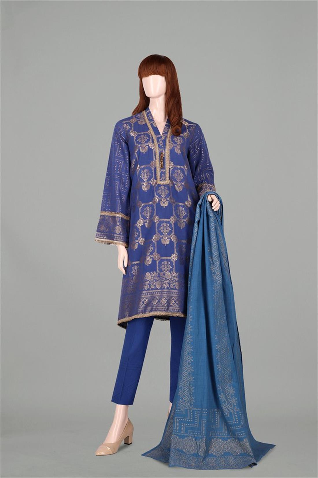 Navy Blue 3 Piece Jacquard Lawn Readymade Salwar Suit