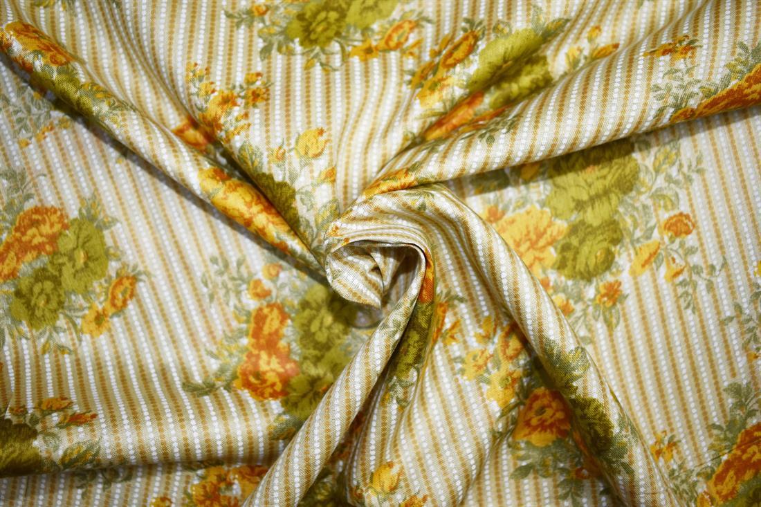 Beige Printed Cotton Lawn Fabric - Dressmaking Blouses Tops Skits