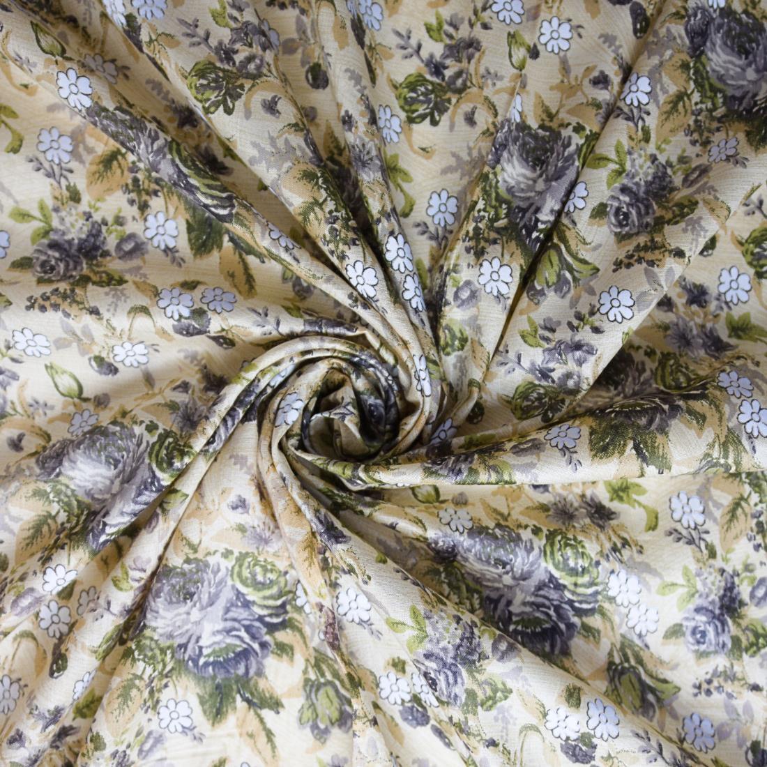 Beige Printed Cotton Lawn Fabric - Dressmaking Blouses Tops Skits