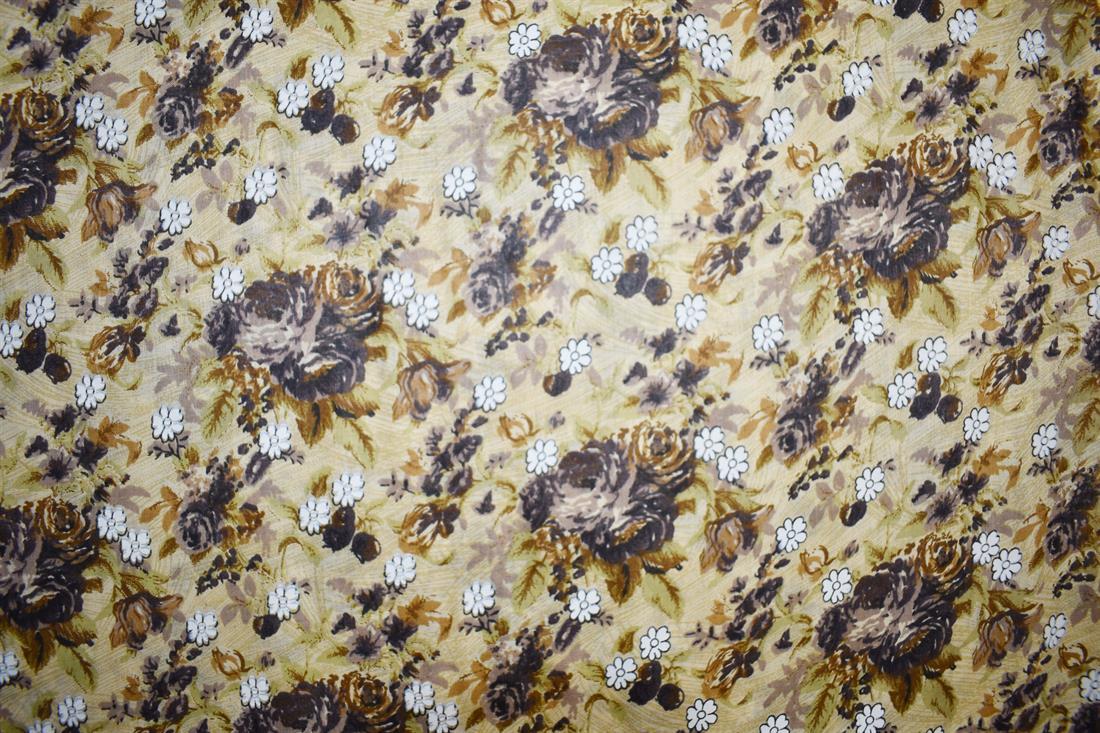 Beige Printed Cotton Lawn Fabric - Dressmaking Blouses Tops Skits