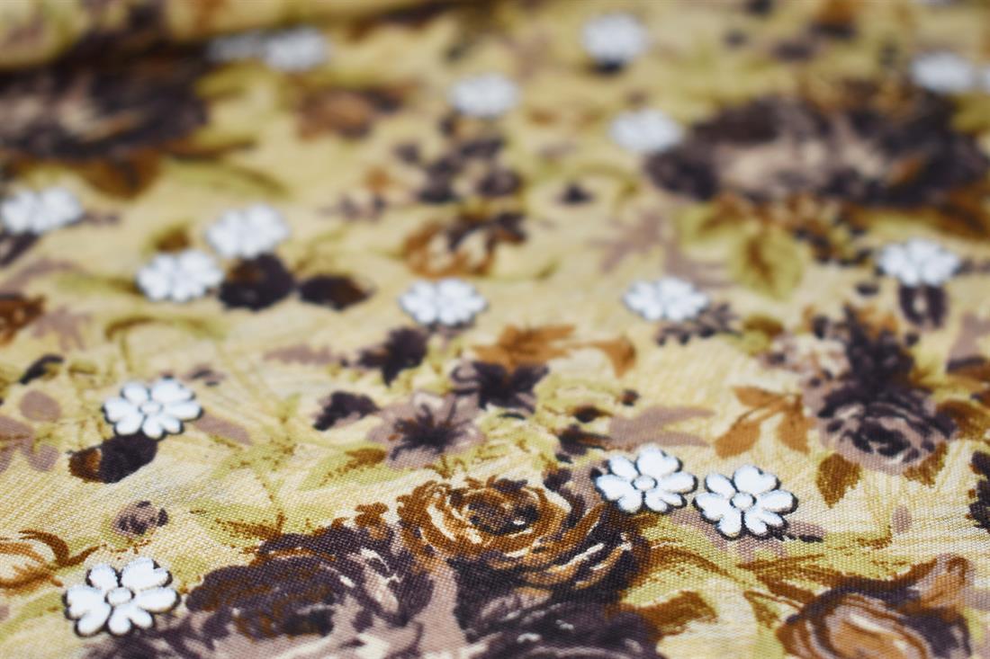 Beige Printed Cotton Lawn Fabric - Dressmaking Blouses Tops Skits