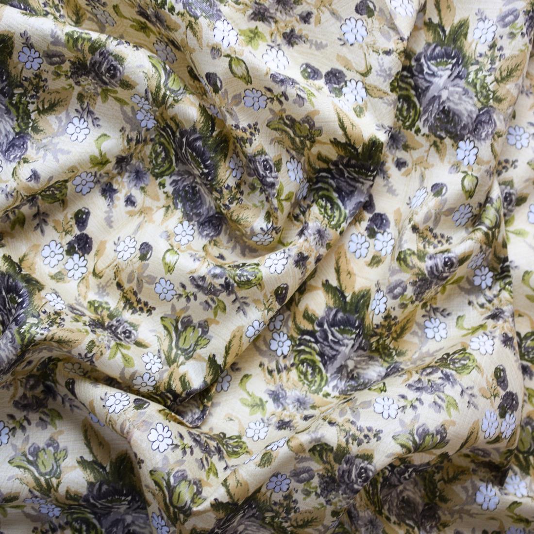 Beige Printed Cotton Lawn Fabric - Dressmaking Blouses Tops Skits