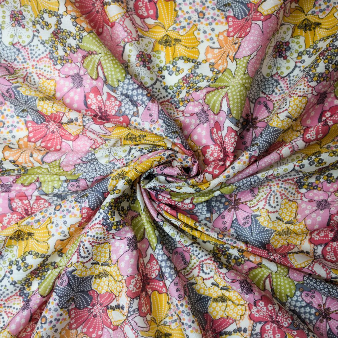Off White Printed Cotton Lawn Fabric - Dressmaking Blouses Tops Skits