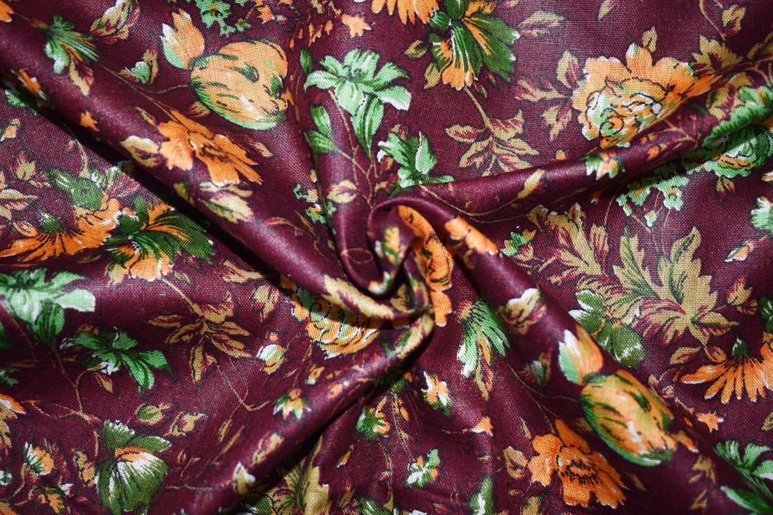 Wine Printed Cotton Lawn Fabric - Dressmaking Blouses Tops Skits