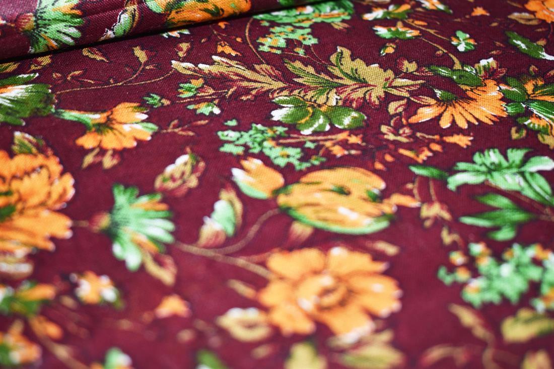 Wine Printed Cotton Lawn Fabric - Dressmaking Blouses Tops Skits