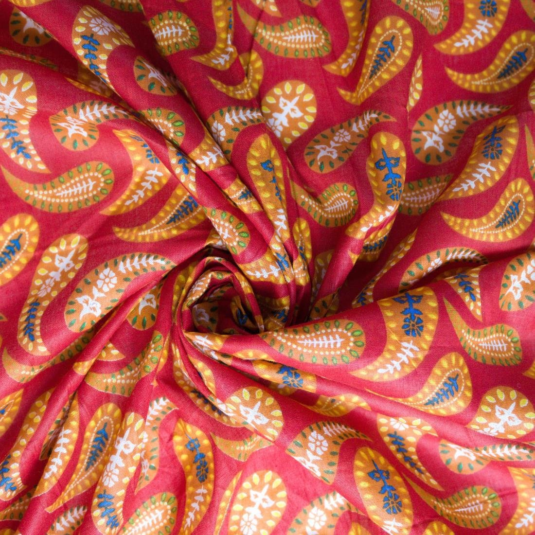Red Printed Cotton Lawn Fabric - Dressmaking Blouses Tops Skits