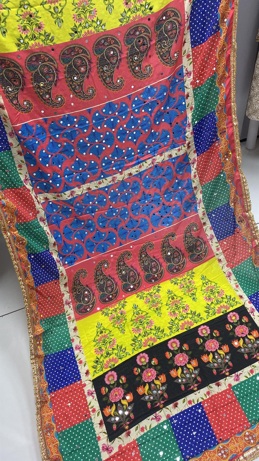 Multicolour Mirror Work Satin Shawls