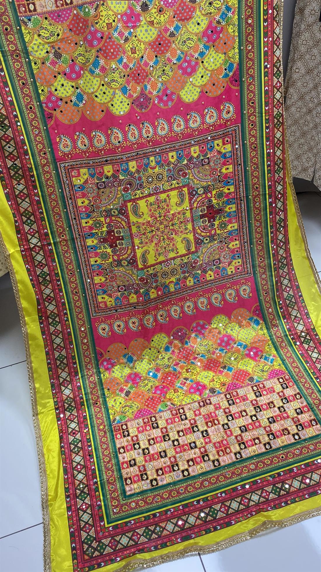 Multicolour Mirror Work Satin Shawls