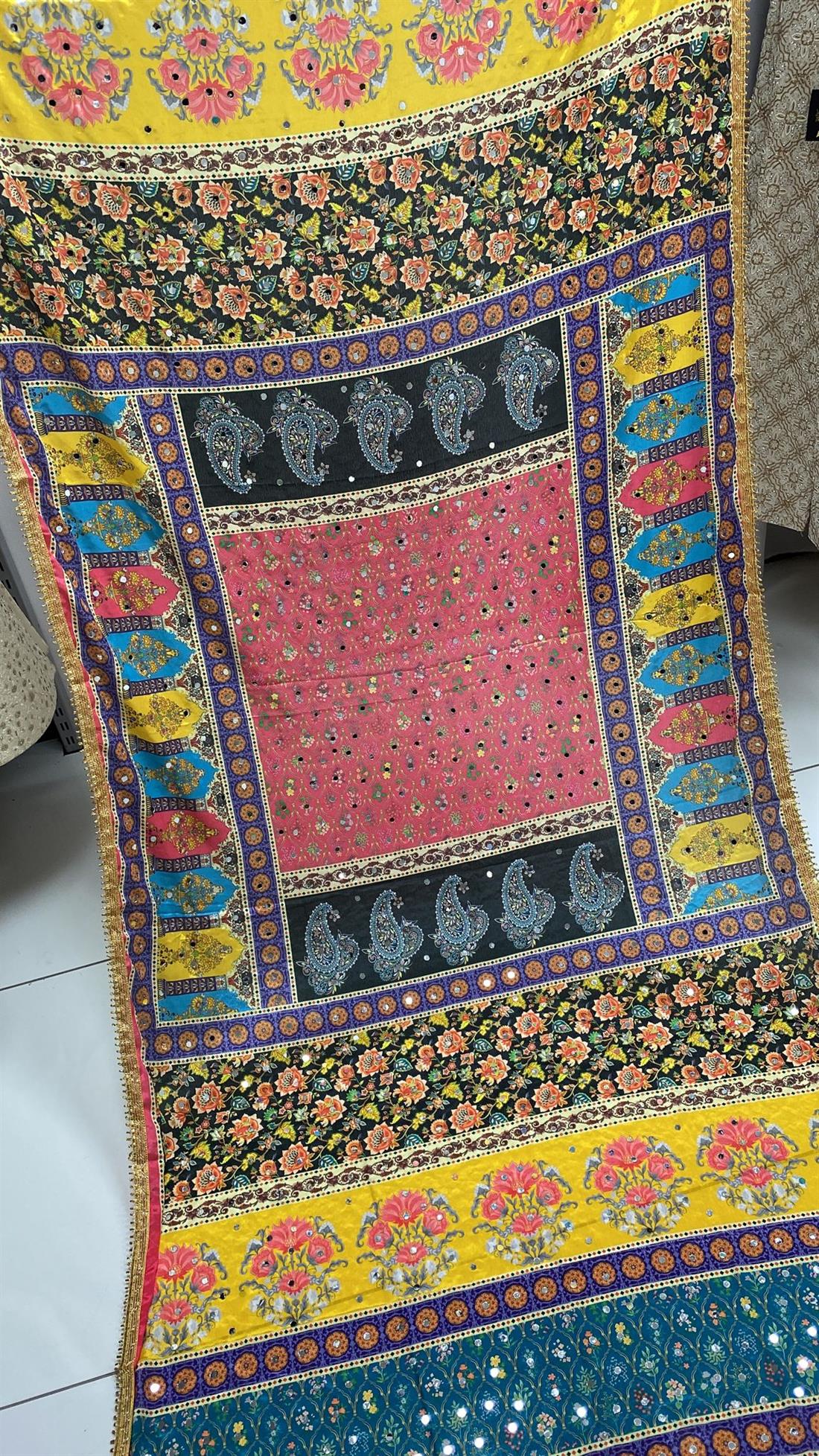 Multicolour Mirror Work Satin Shawls