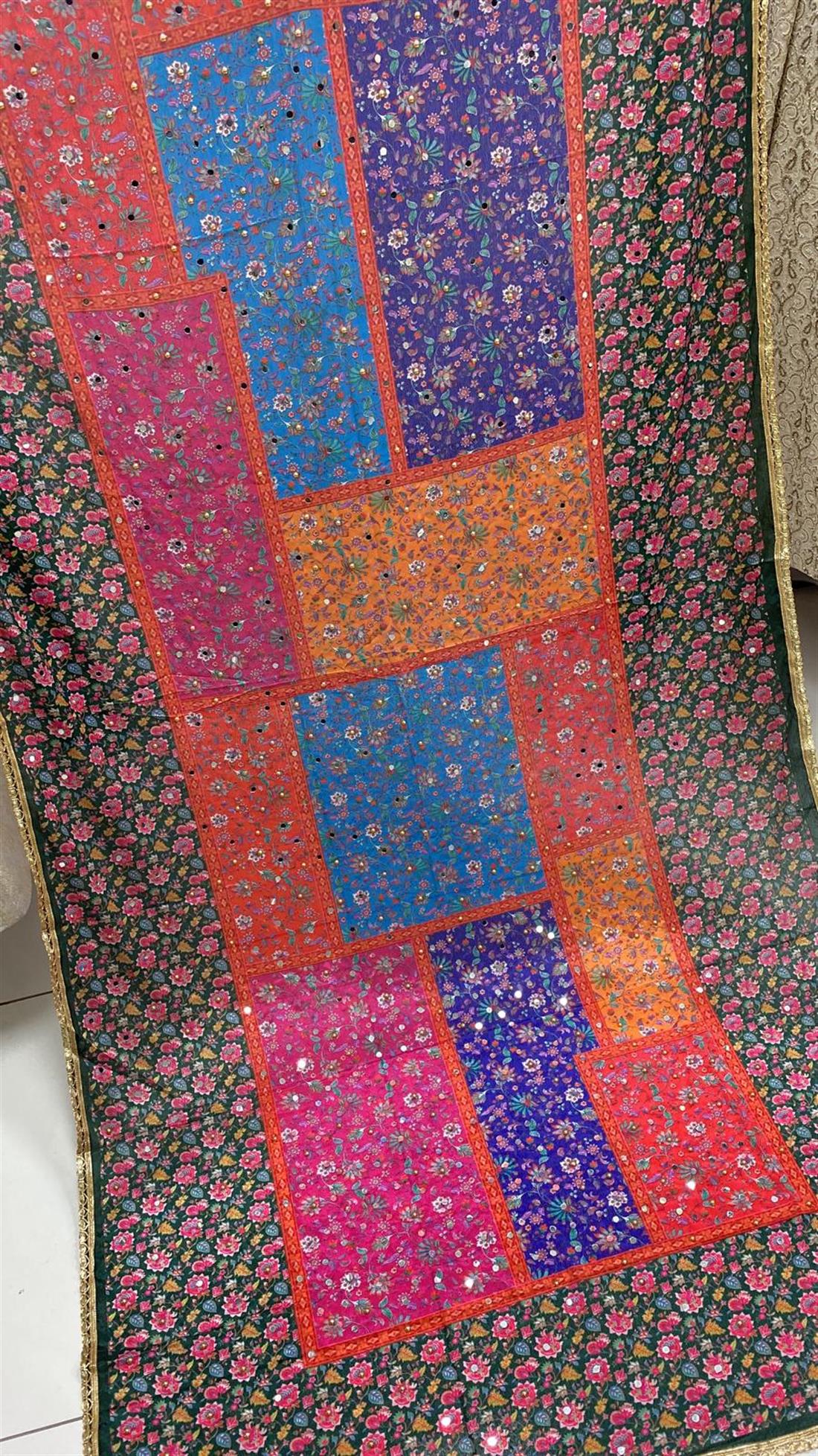 Multicolour Mirror Work Satin Shawls