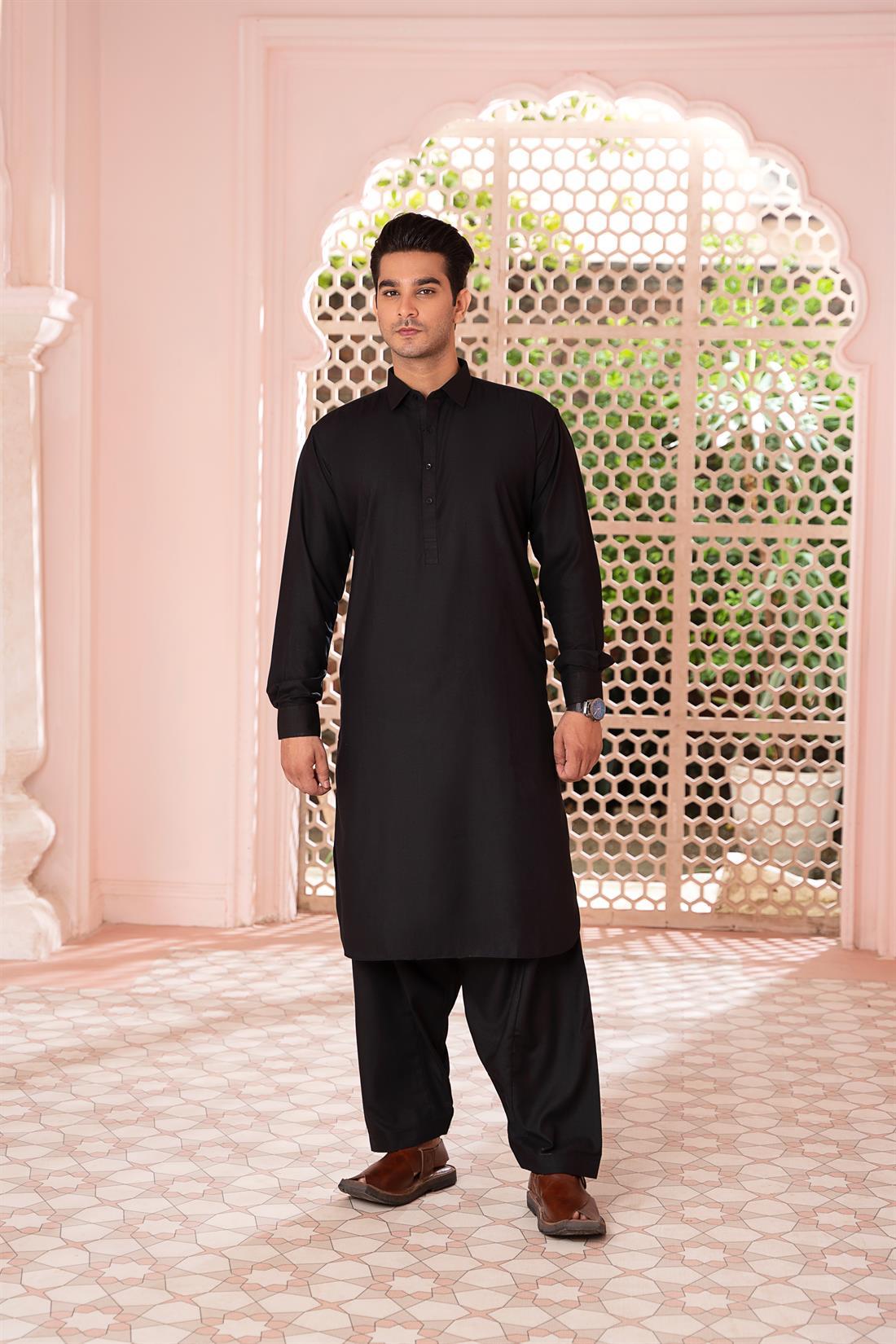Black Mens Pathani Shalwar Kameez