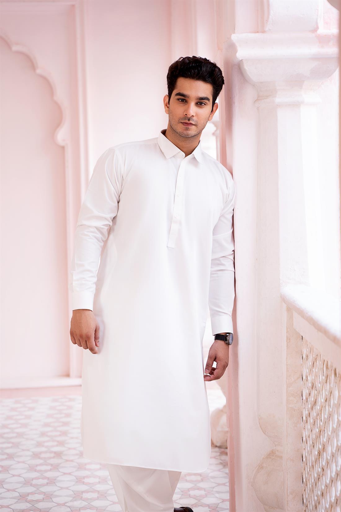 Off White Mens Pathani Shalwar Kameez