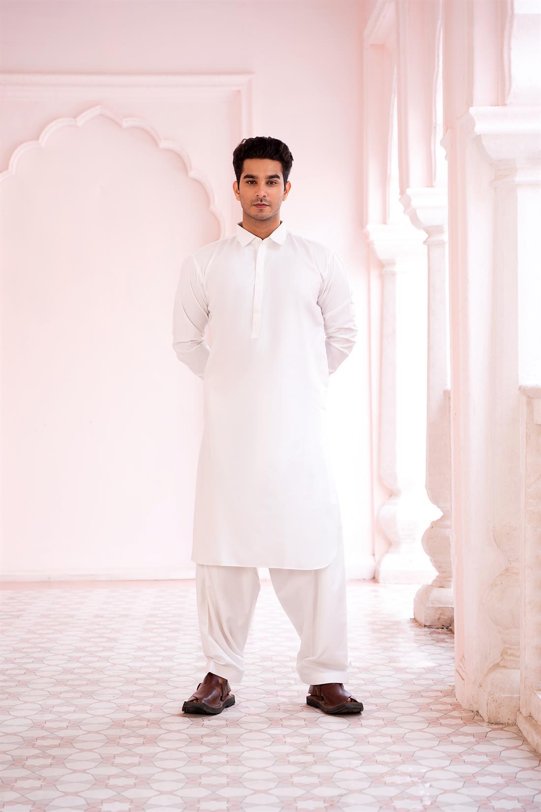 Off White Mens Pathani Shalwar Kameez