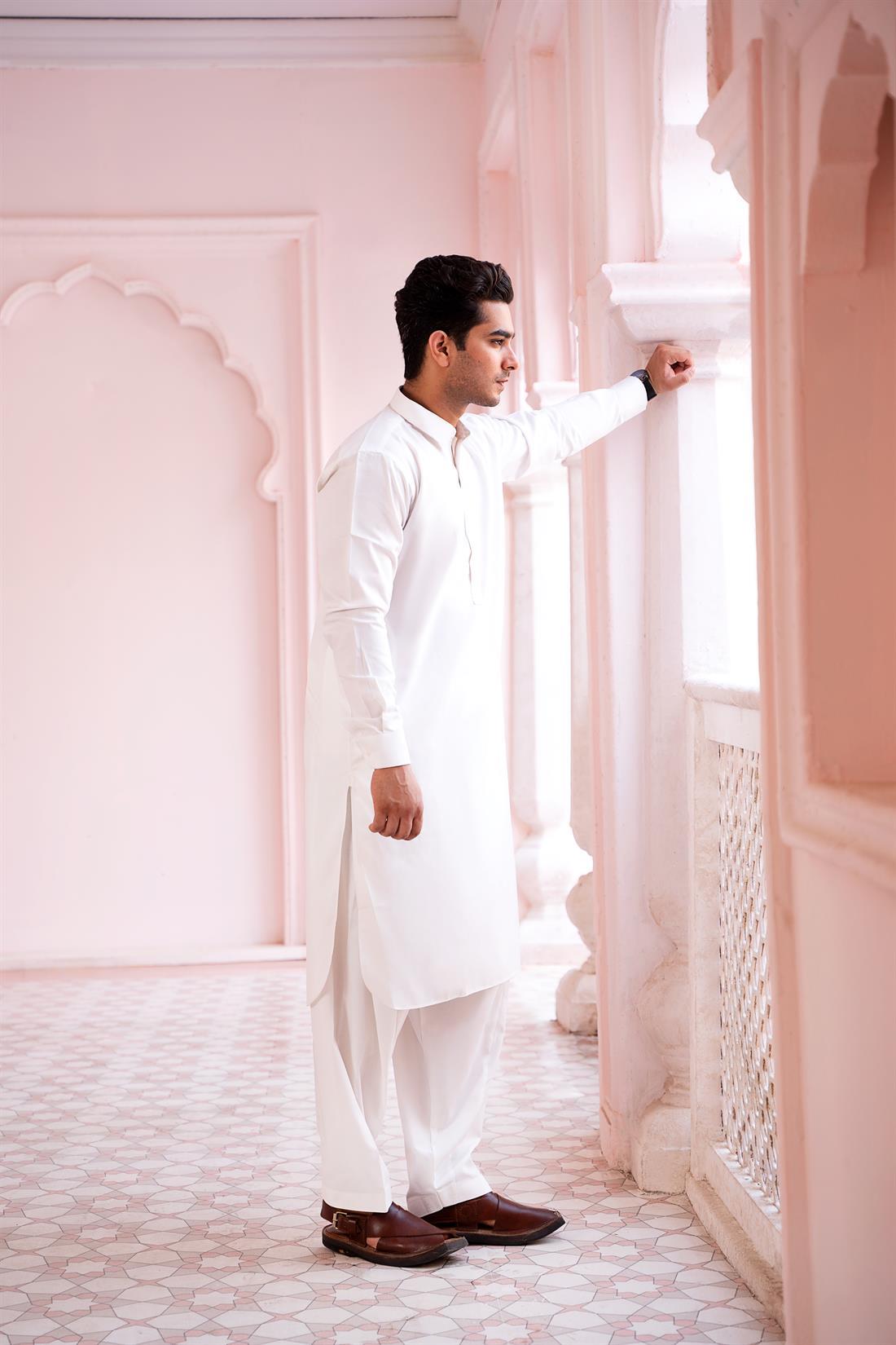 Off White Mens Pathani Shalwar Kameez