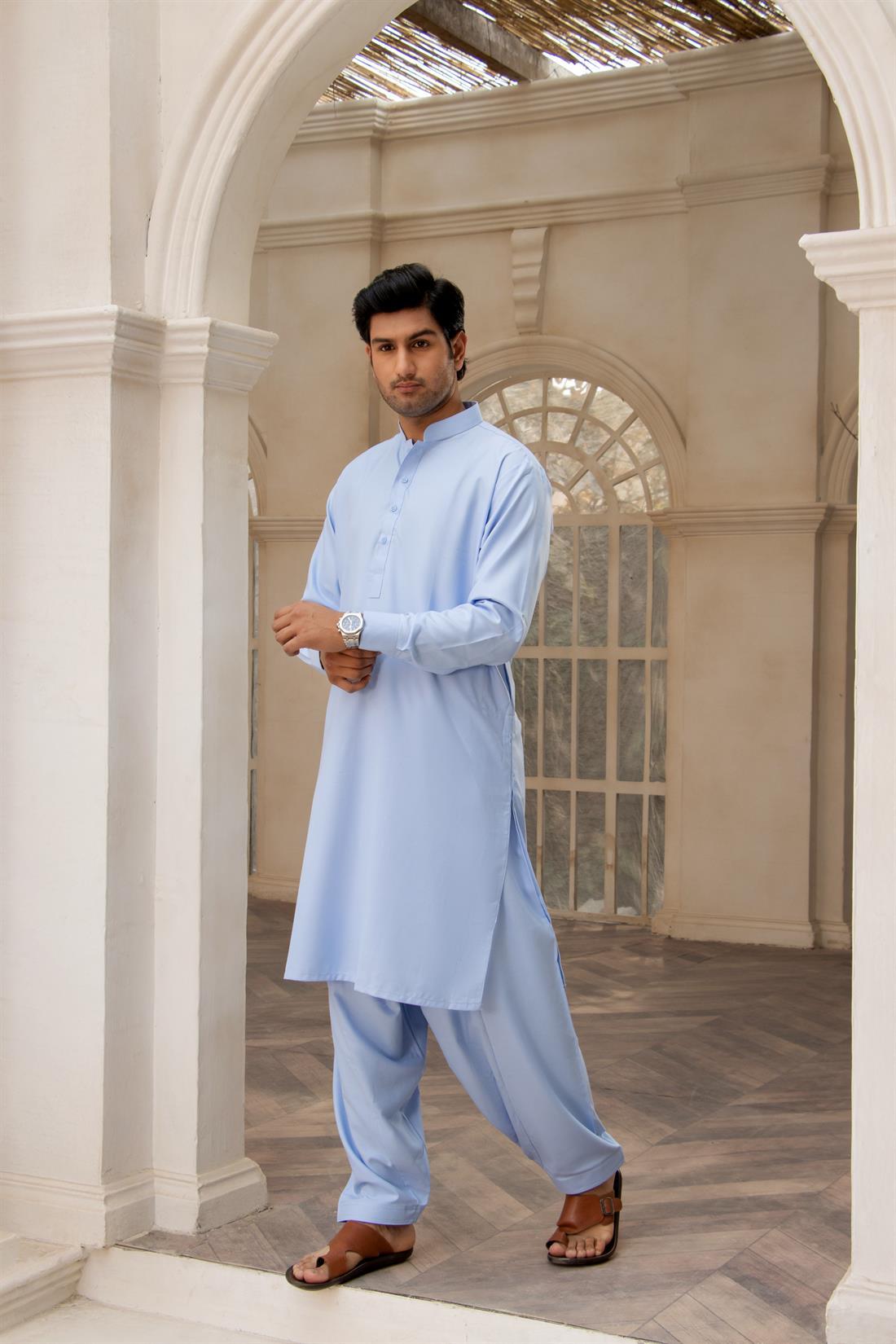 Sky Blue Plain Shalwar Kameez