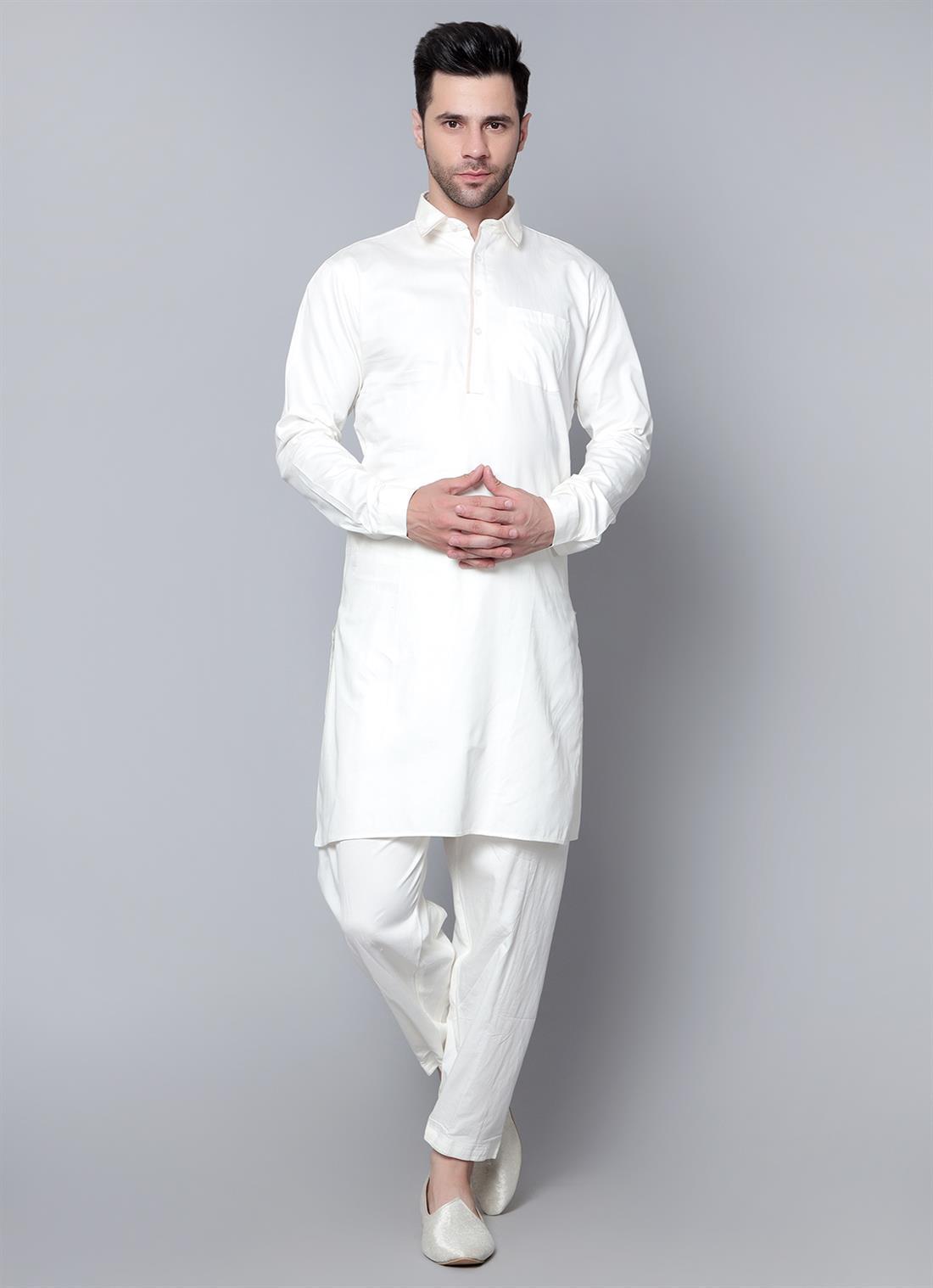 Off White Mens Plain Kurta Shalwar