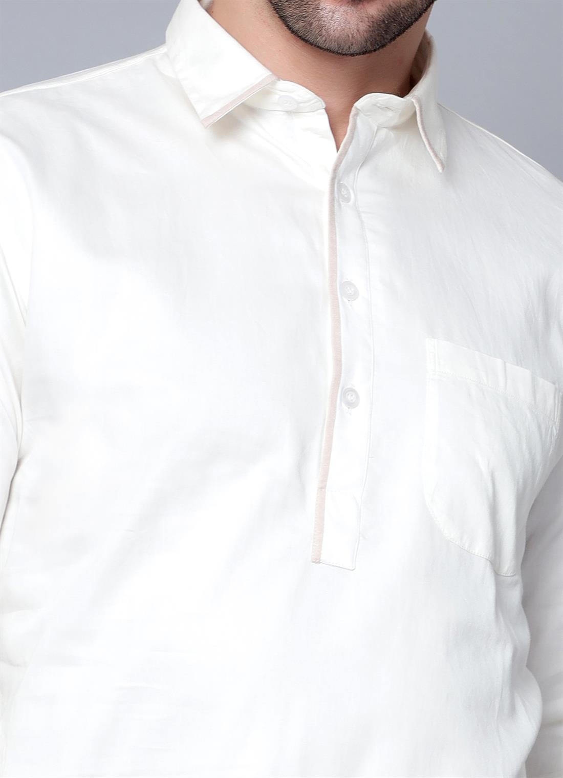 Off White Mens Plain Kurta Shalwar