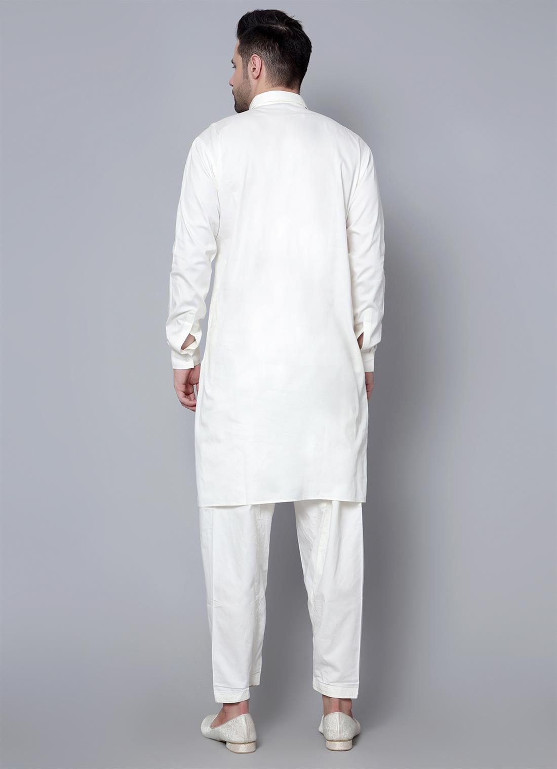 Off White Mens Plain Kurta Shalwar