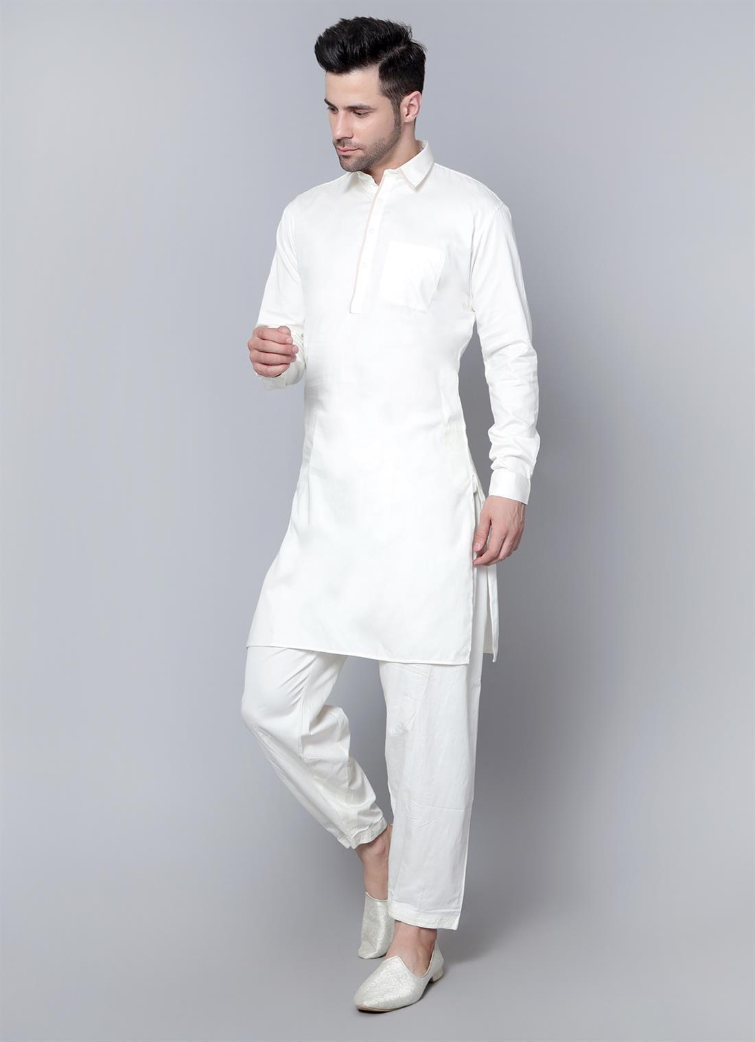 Off White Mens Plain Kurta Shalwar