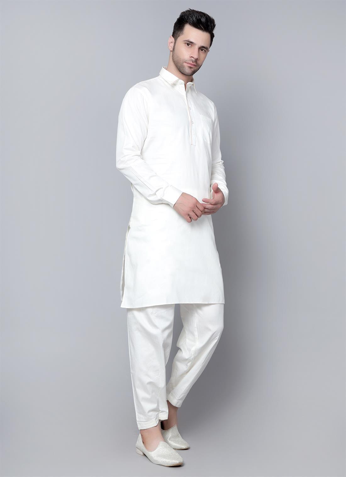 Off White Mens Plain Kurta Shalwar