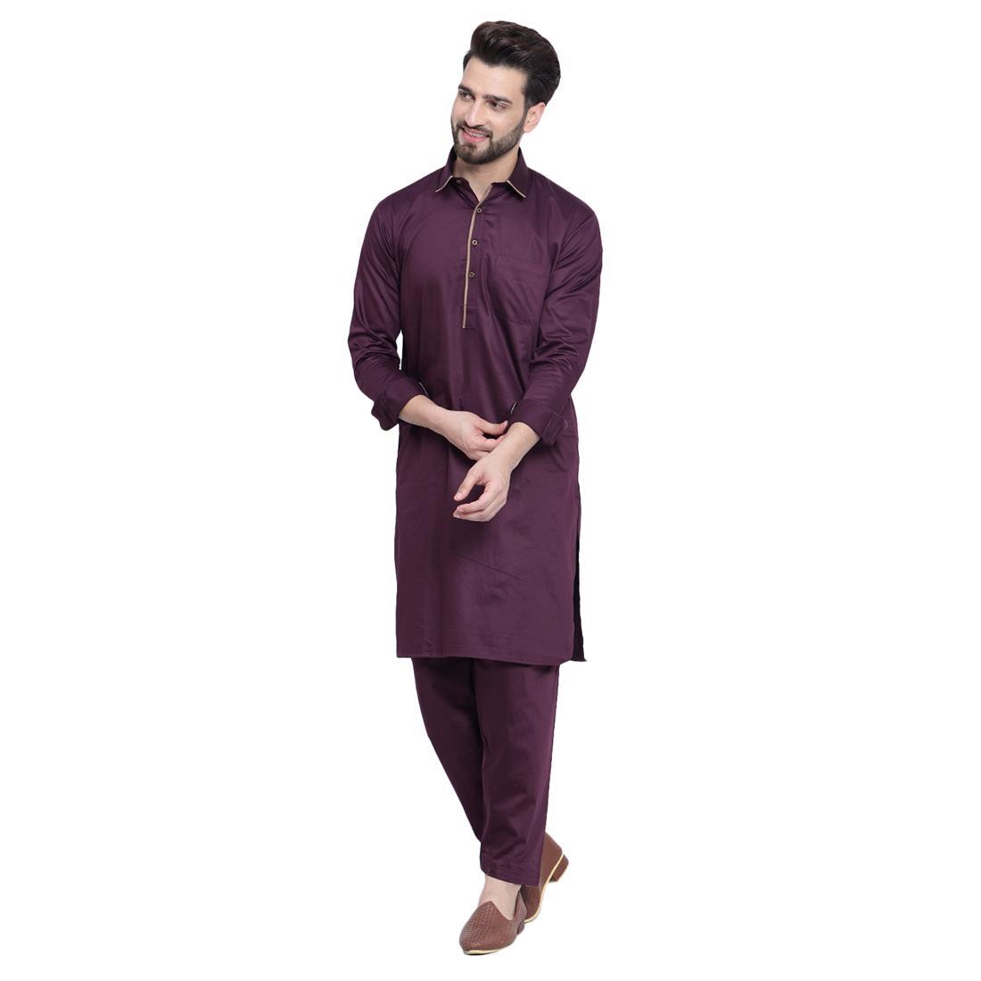 Wine Mens Plain Kurta Shalwar